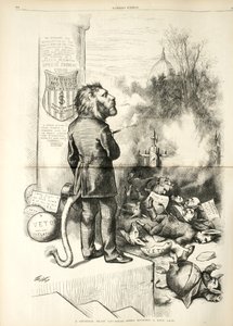 Een Algemene Ontploffing - Dode Ezel Schopt een Levend Leeuw, 1874 (houtsnede)